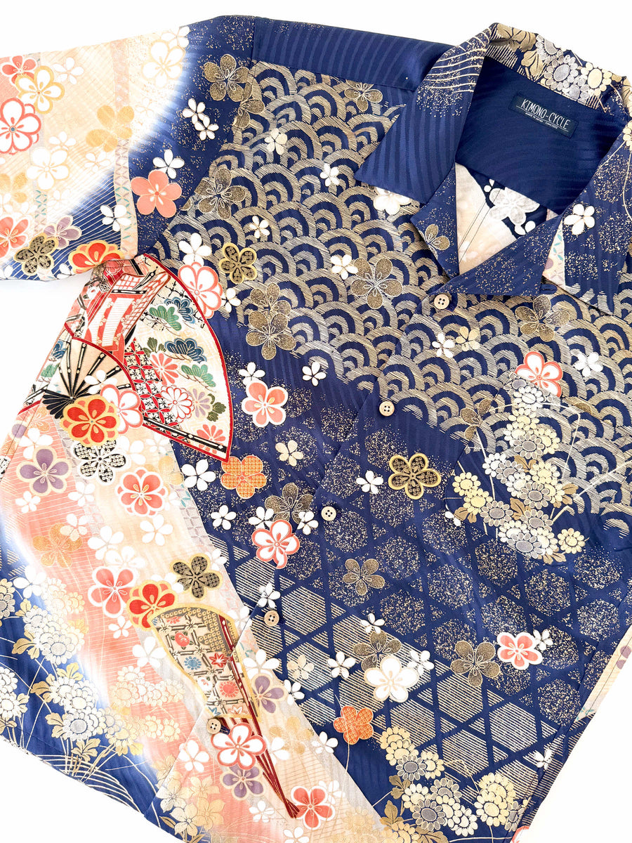 着物リメイクアロハシャツメンズXL正絹シルク100%和柄kimono 着物アロハ AH100470｜正絹着物をリメイク-ONLY ONEをあなたに- – 着物