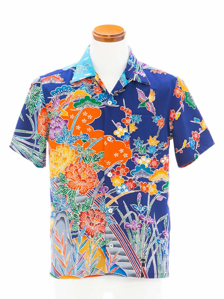 着物アロハシャツ「鮮やかに咲くA」AH100192 - 着物アロハシャツ専門店｜KIMONO-CYCLE