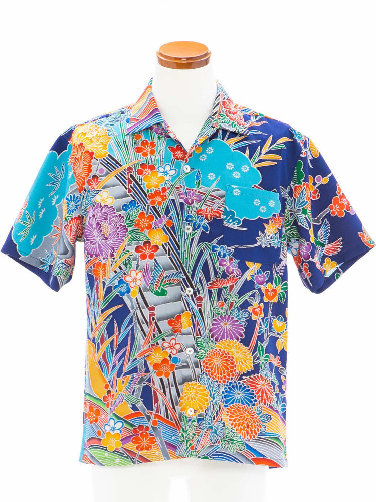 着物アロハシャツ「鮮やかに咲くB」AH100193 - 着物アロハシャツ専門店｜KIMONO-CYCLE