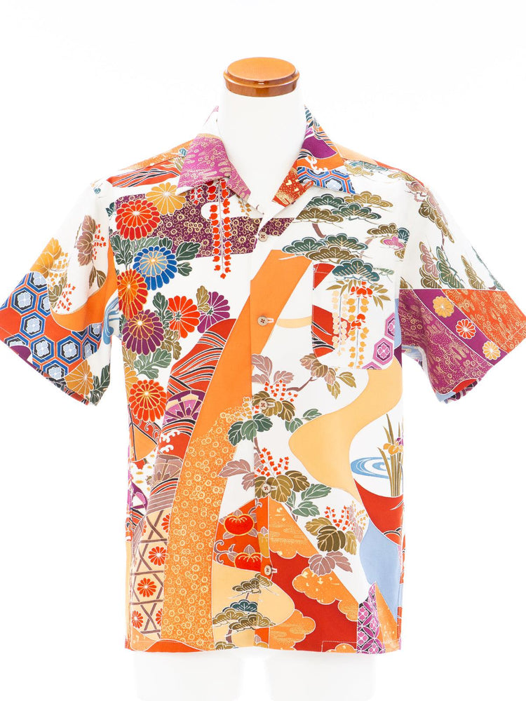 着物アロハシャツ「流れる花々B」AH100209 - 着物アロハシャツ専門店｜KIMONO-CYCLE