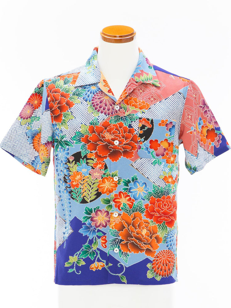 着物アロハシャツ「色鮮やかな花々A」AH100235 - 着物アロハシャツ専門店｜KIMONO-CYCLE