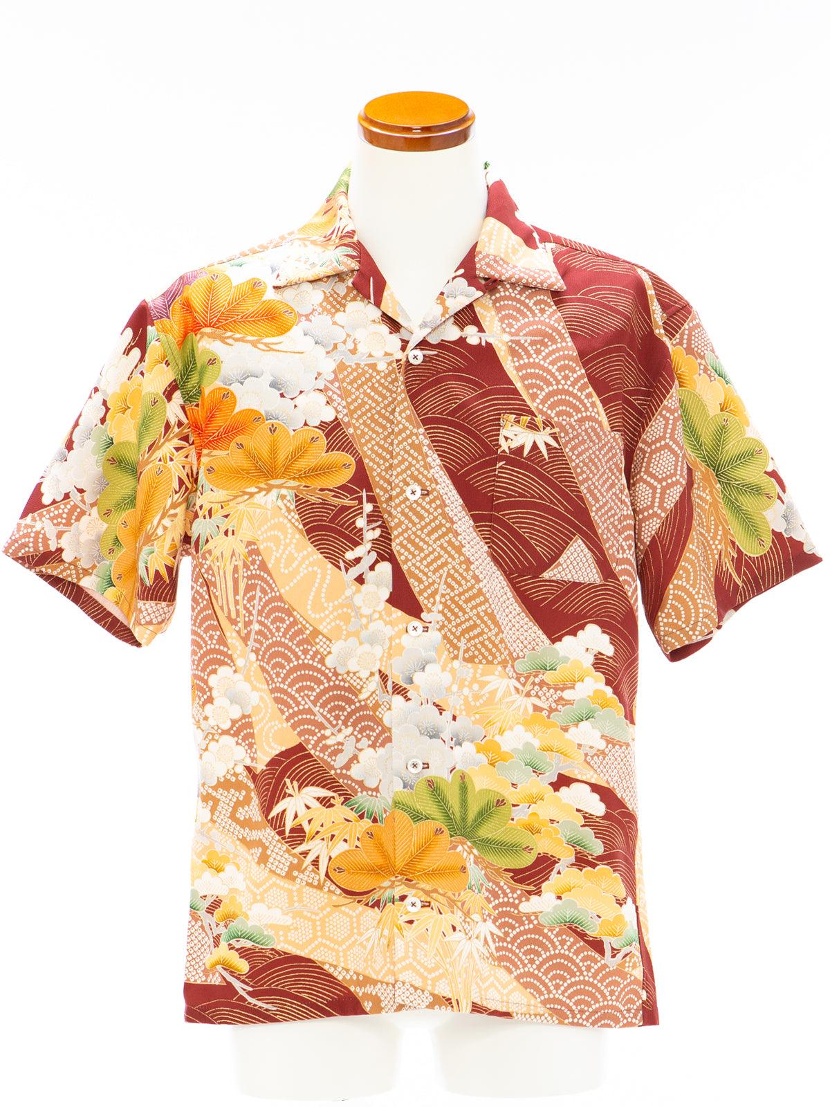 和花観アロハシャツ： kimono：リメイクアロハシャツ！：平凡なシャツ 