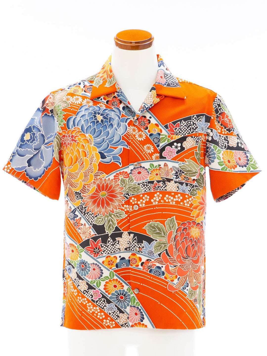 着物アロハシャツ「橙に巡る花々A」AH100243 - 着物アロハシャツ専門店｜KIMONO-CYCLE