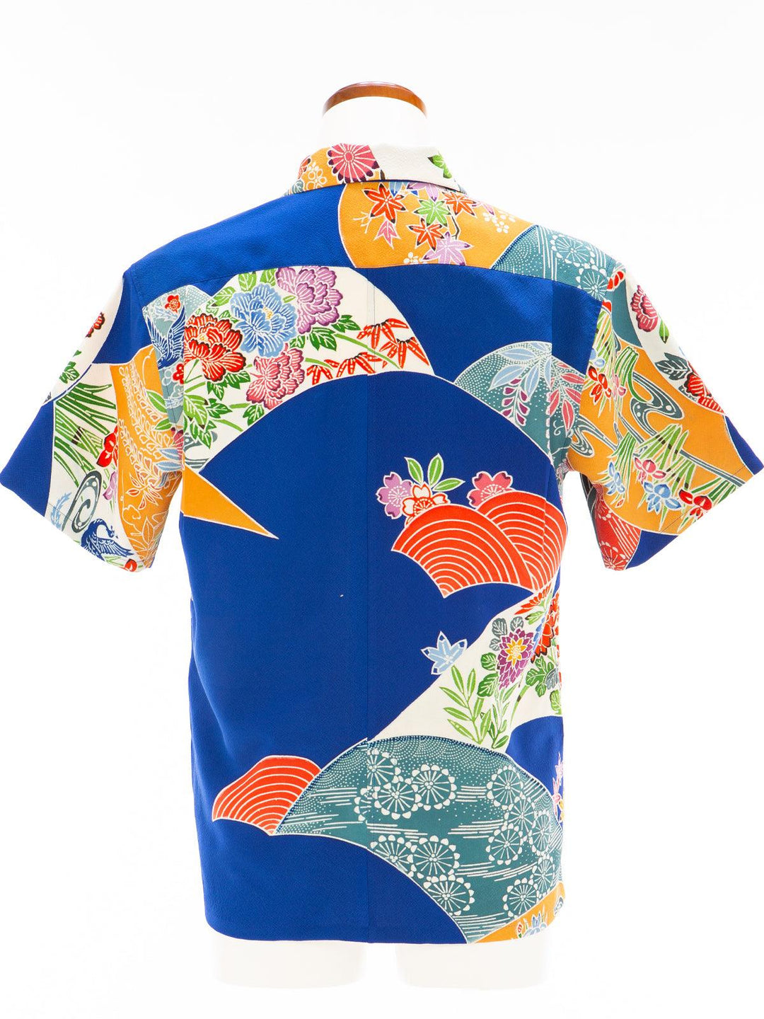 着物アロハシャツ「青ちりめんの色遊びA」AH100251 - 着物アロハシャツ専門店｜KIMONO-CYCLE