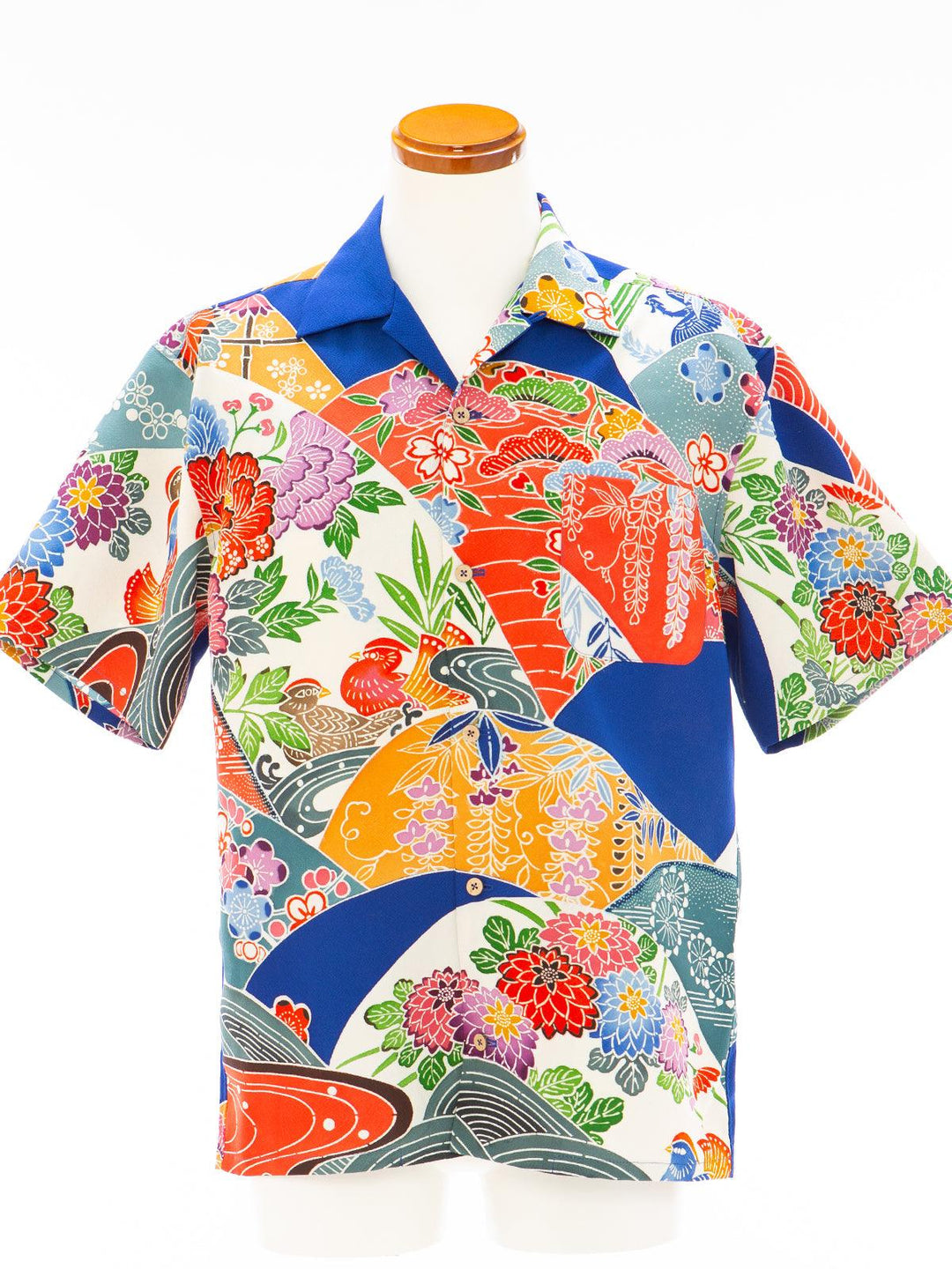 着物アロハシャツ「青ちりめんの色遊びB」AH100252 - 着物アロハシャツ専門店｜KIMONO-CYCLE