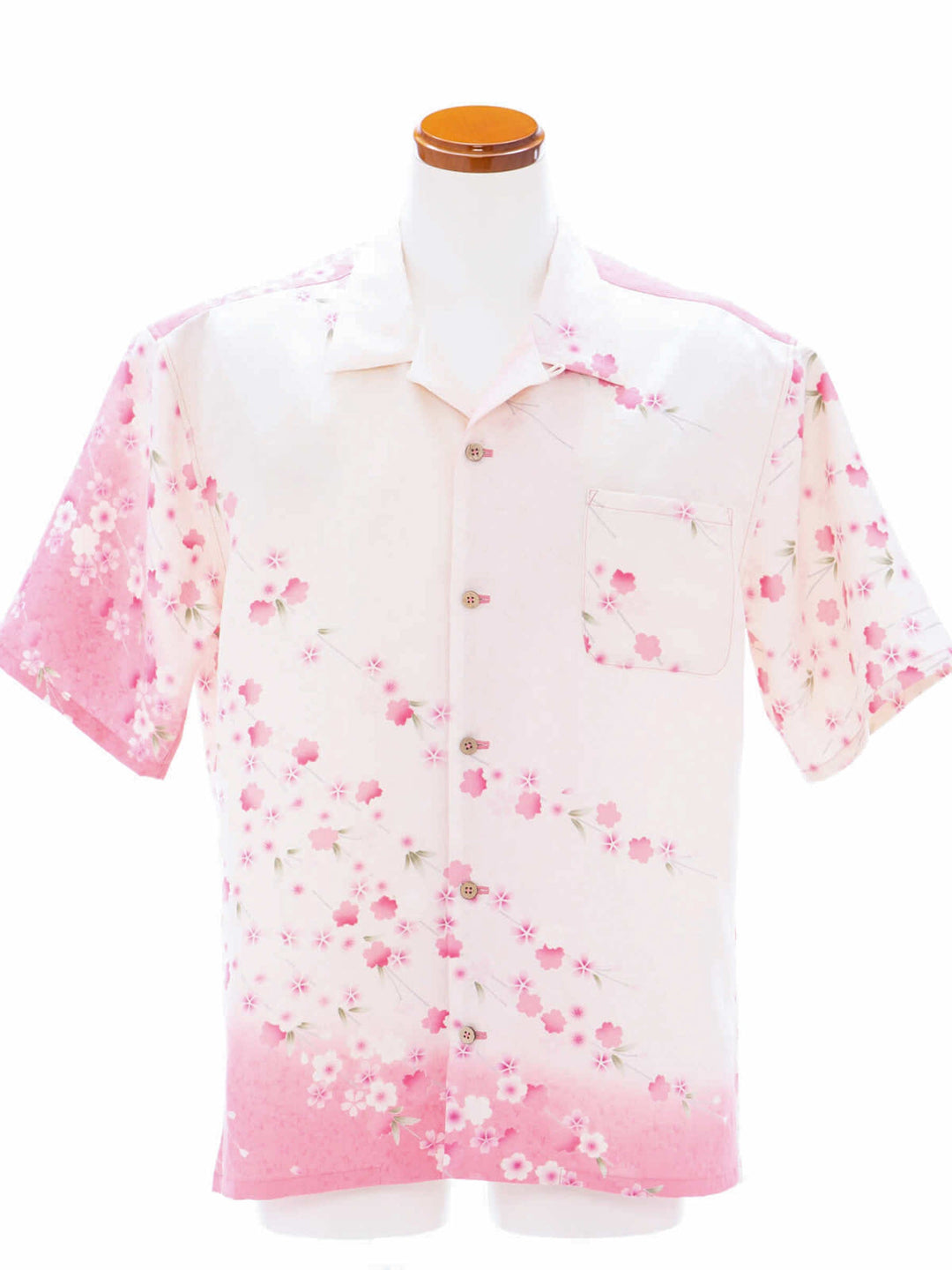 Kimono Aloha Shirt Weeping Cherry Blossom B - 100% Pure Silk Yuzen-dyed, Men's XL, White