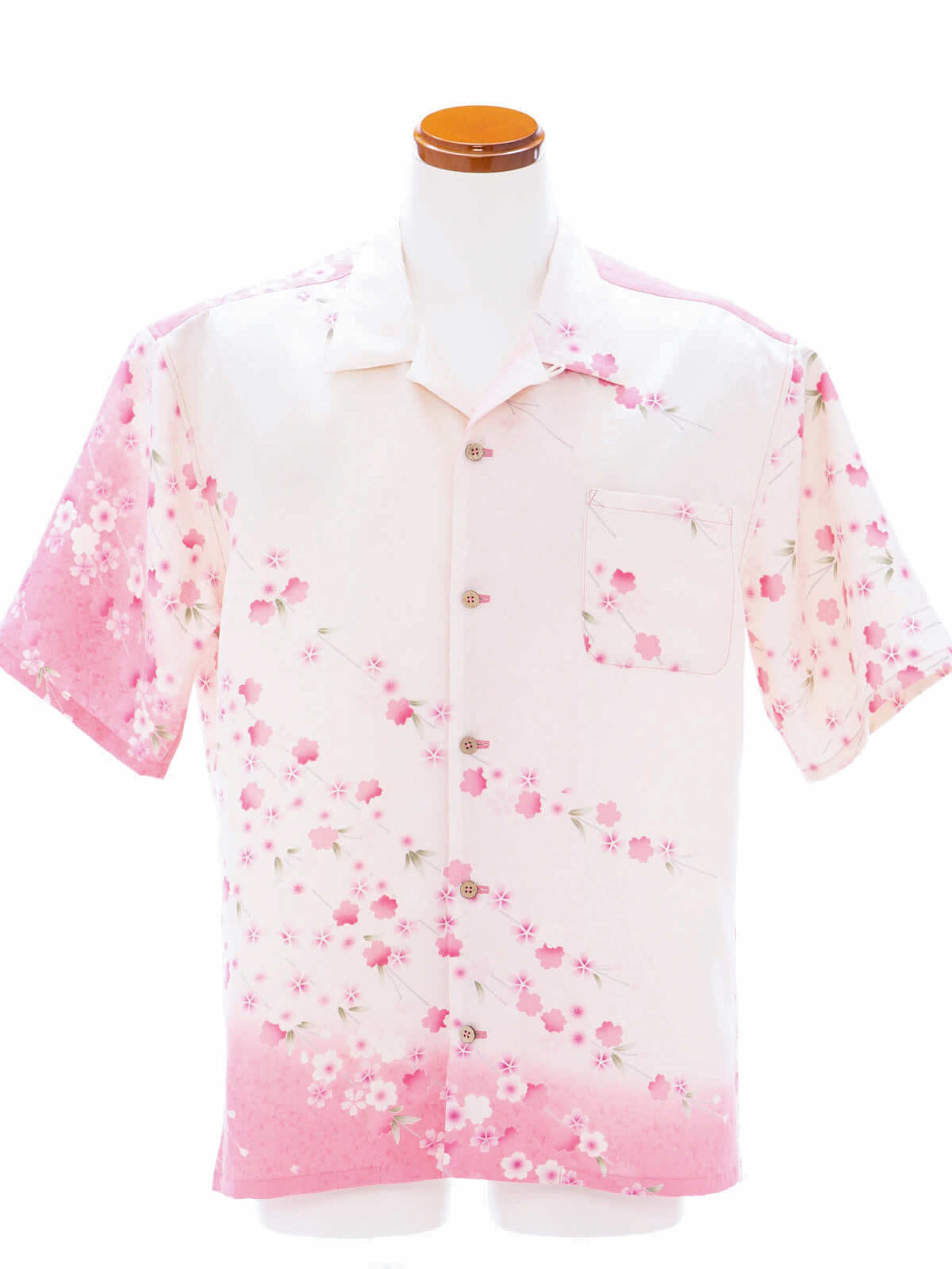 Kimono Aloha Shirt Weeping Cherry Blossom B - 100% Pure Silk Yuzen-dyed, Men's XL, White