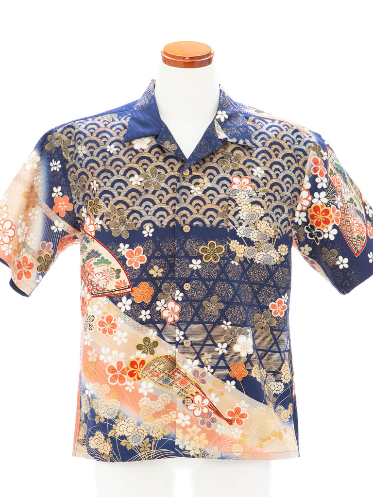 着物リメイクアロハシャツメンズXL正絹シルク100%和柄kimono 着物アロハ AH100470｜正絹着物をリメイク-ONLY ONEをあなたに- – 着物