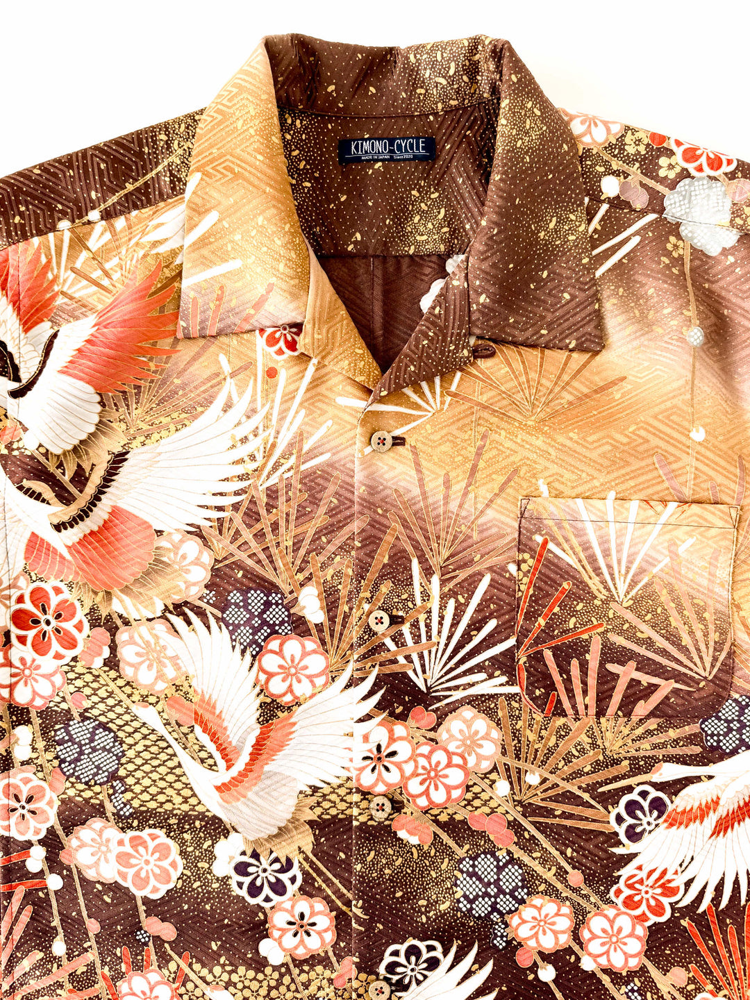 着物アロハシャツ「羽ばたく鶴と梅B」AH100437