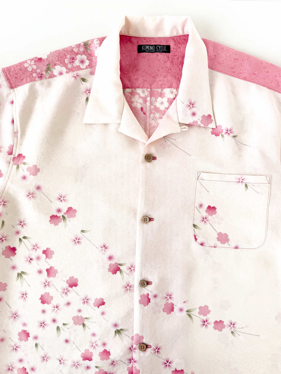 Kimono Aloha Shirt Weeping Cherry Blossom B - Back view, traditional Japanese Yuzen dyeing