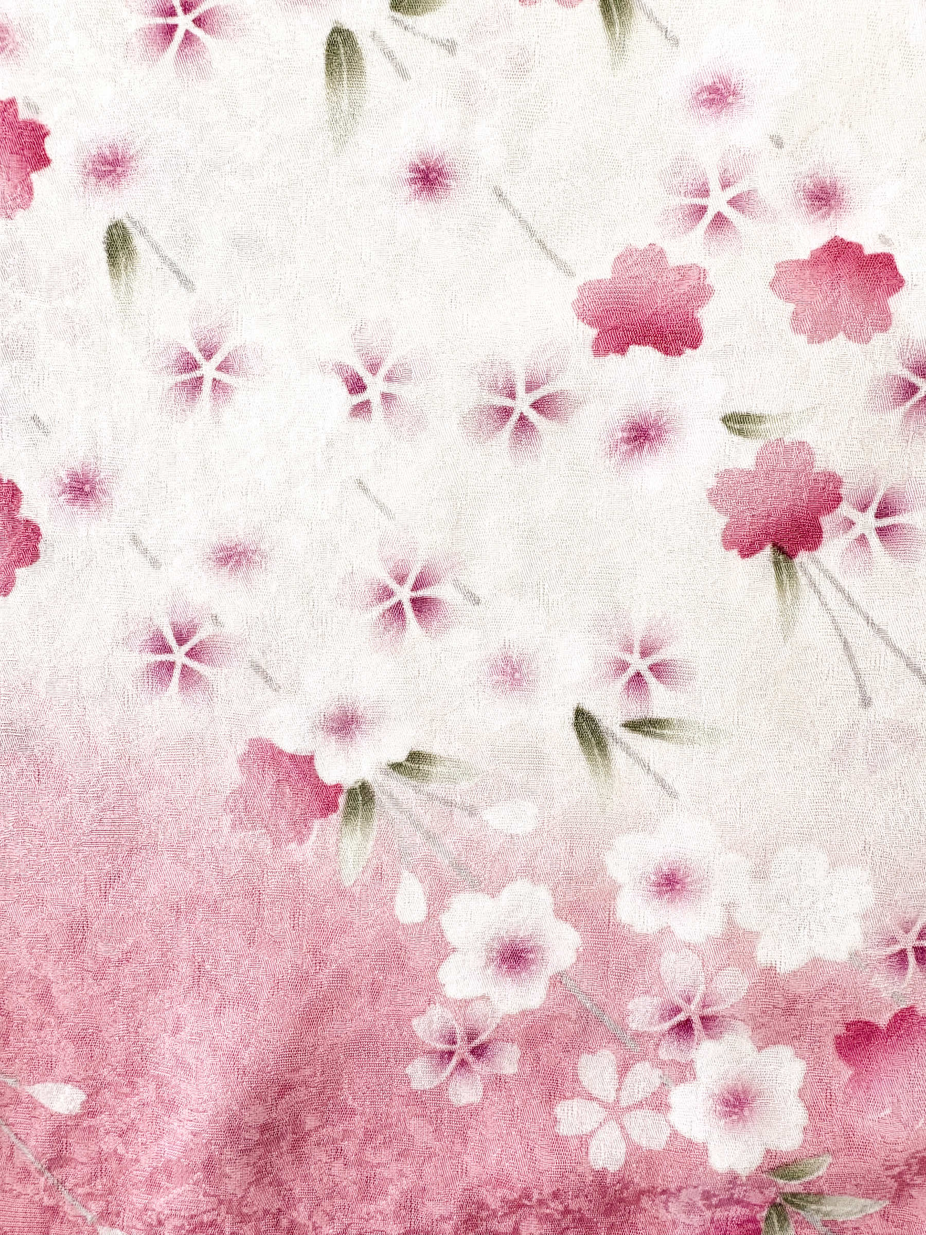 Kimono Aloha Shirt Weeping Cherry Blossom B - Detail of silk fabric and cherry blossom design
