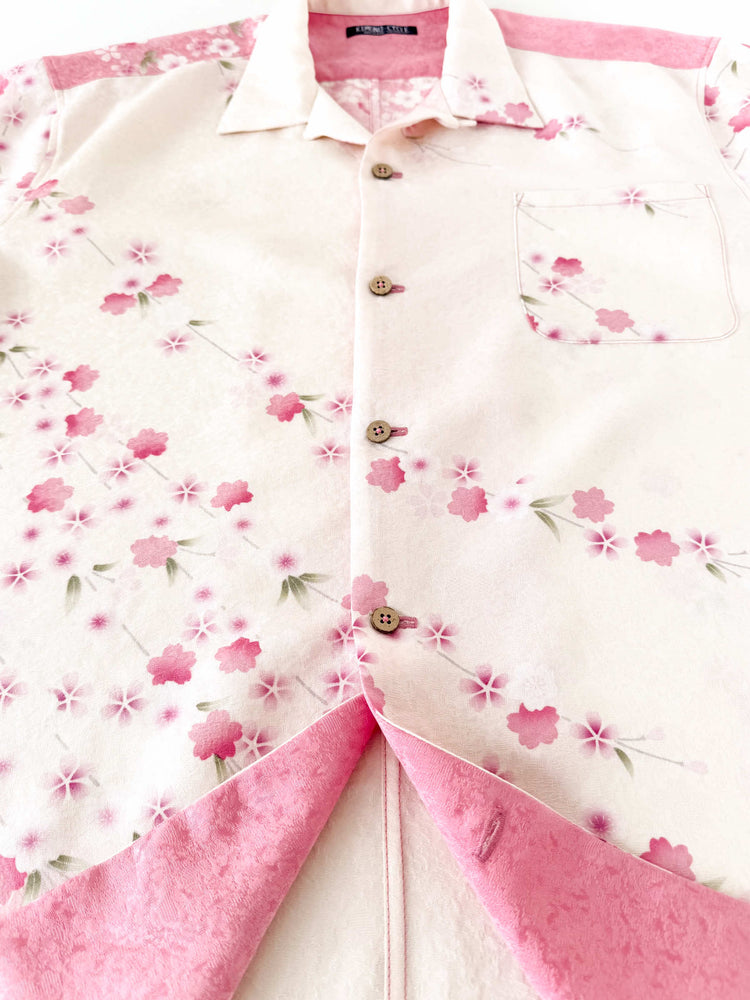 Kimono Aloha Shirt Weeping Cherry Blossom B - Coconut shell buttons detail