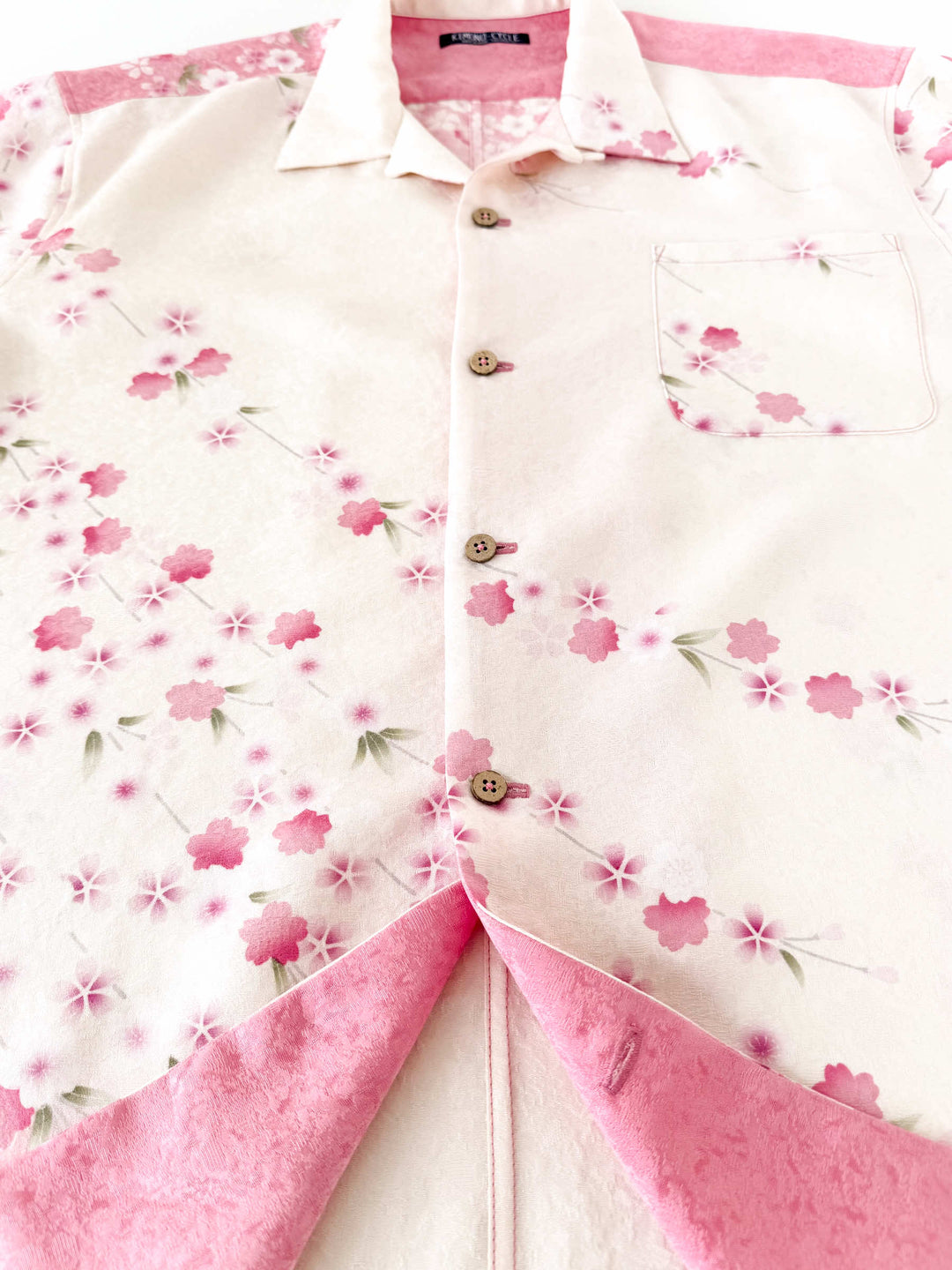 Kimono Aloha Shirt Weeping Cherry Blossom B - Coconut shell buttons detail