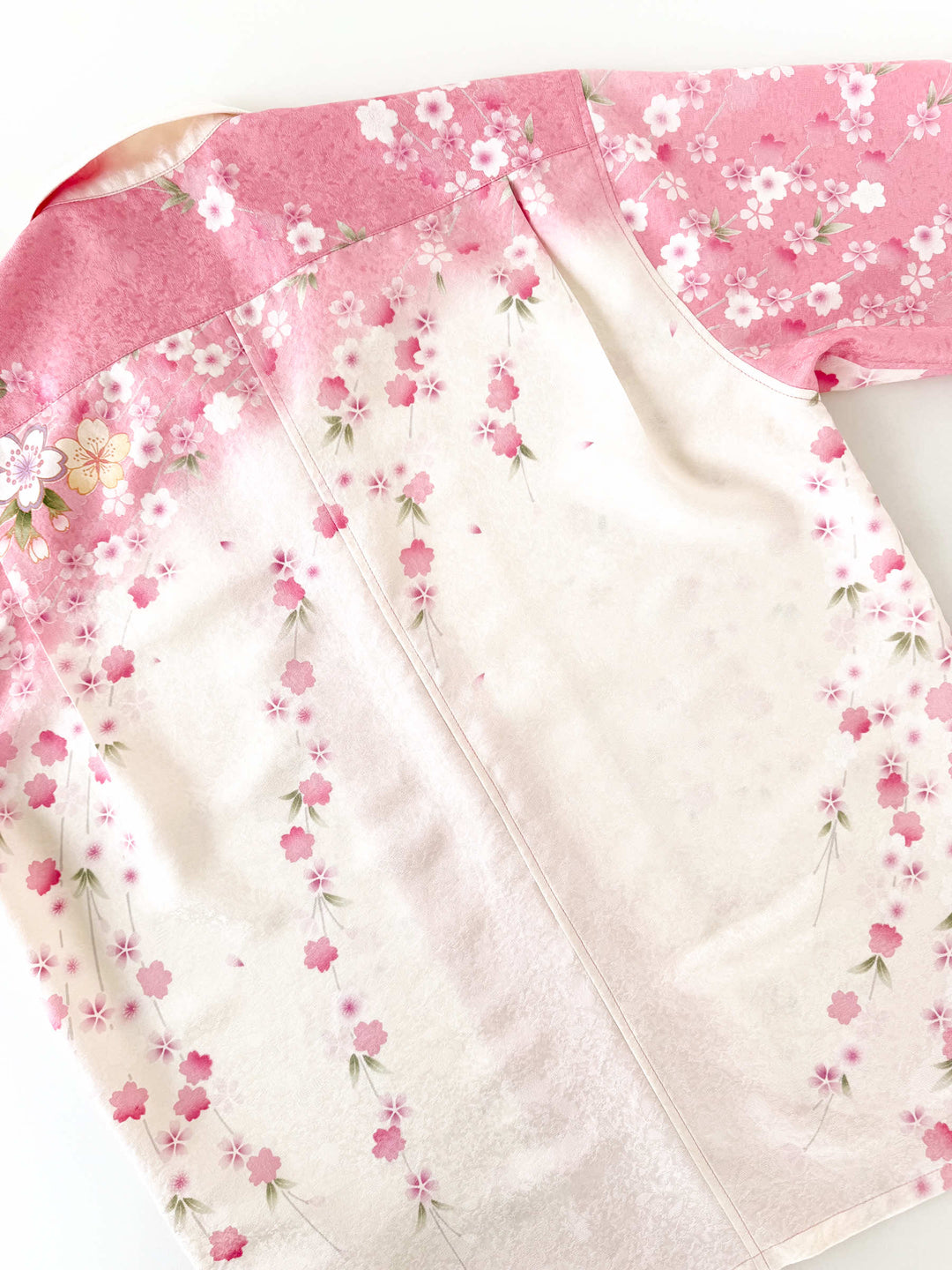 Kimono Aloha Shirt Weeping Cherry Blossom B - Side view, one-of-a-kind wearable Japanese art