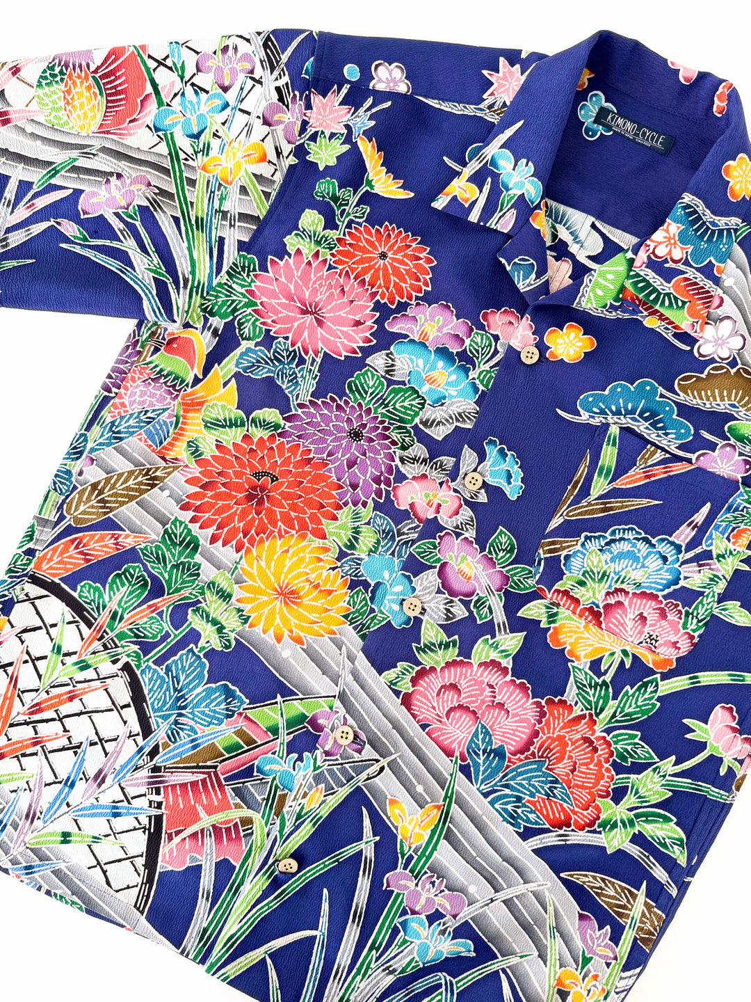 着物アロハシャツ「流水に咲く花A」AH100500