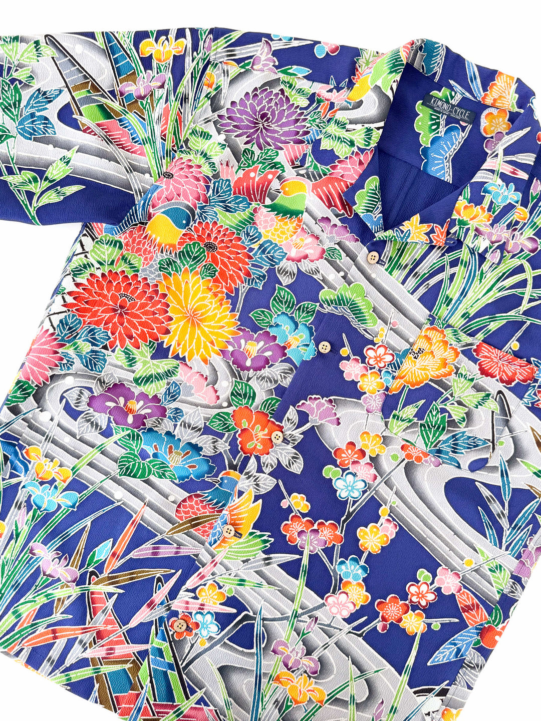 着物アロハシャツ「流水に咲く花B」AH100501