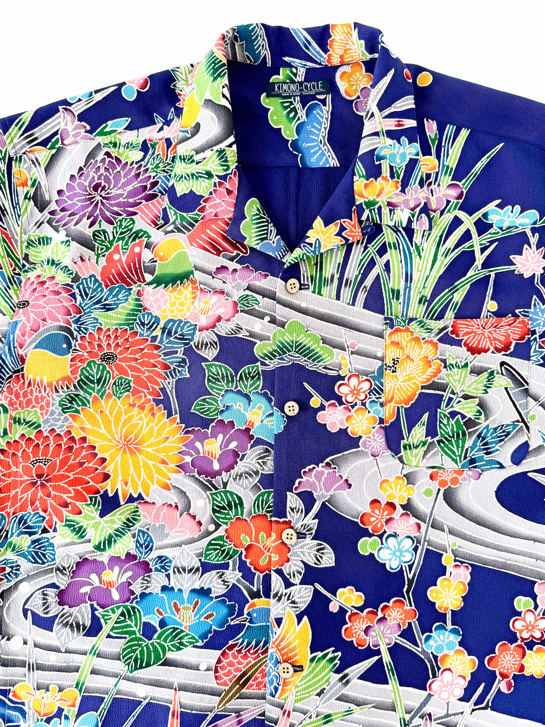 着物アロハシャツ「流水に咲く花B」AH100501