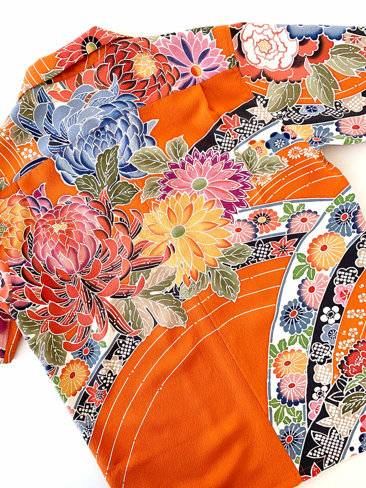 着物アロハシャツ「橙に巡る花々A」AH100243 - 着物アロハシャツ専門店｜KIMONO-CYCLE