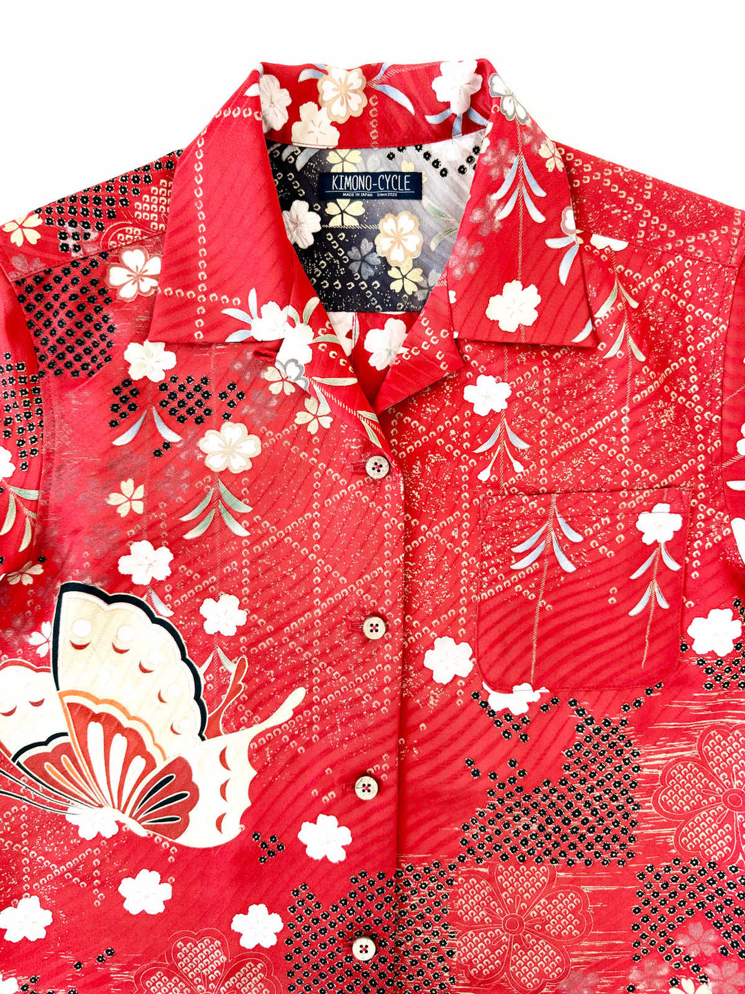 KIMONO ALOHA SHIRT WOMEN'S"DROOPING CHERRY BLOSSOMS WITH DANCING BUTTERFLIES" AH10013L