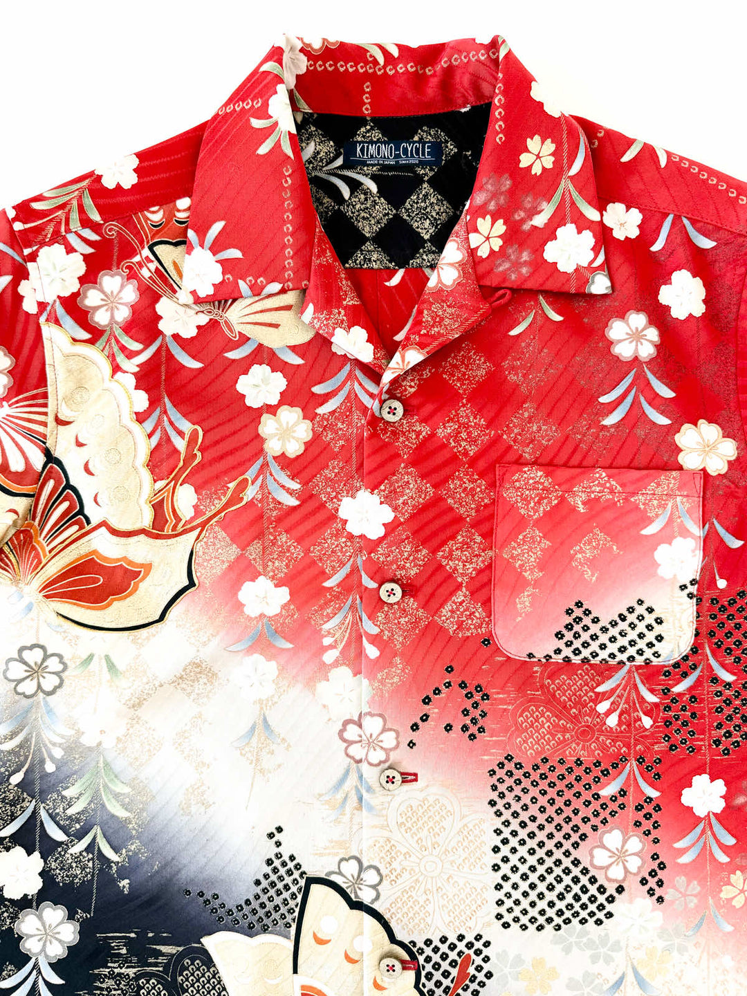 CHEMISE KIMONO ALOHA, 'FLEUR DE CERISIER PLEUREUSE AVEC PAPILLONS DANSANTS' AH100289.