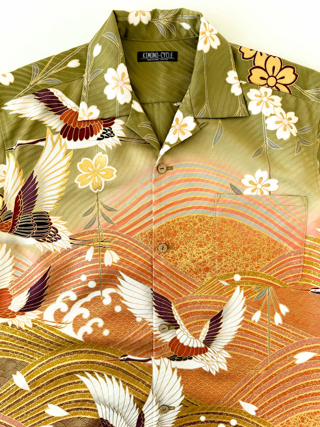 KIMONO ALOHA SHIRT "CHERRY BLOSSOMS AND CROSSING THE WAVES B" AH100316