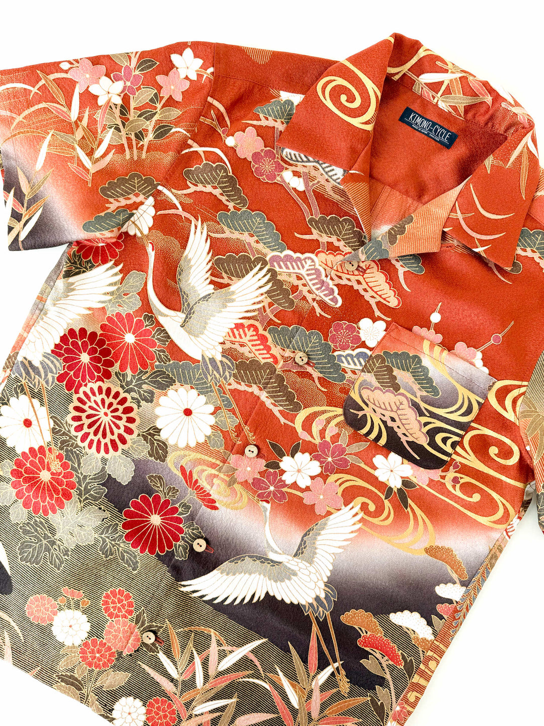 KIMONO ALOHA SHIRT "CRANE WITH PINE, BAMBOO AND PLUM A" AH100319