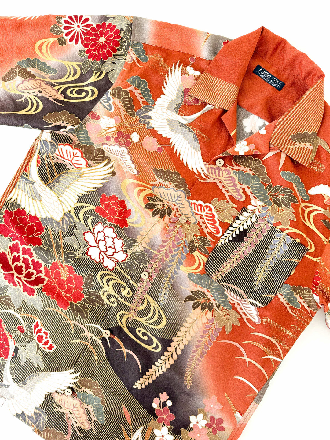 KIMONO ALOHA SHIRT "CRANE WITH PINE, BAMBOO AND PLUM B" AH100320