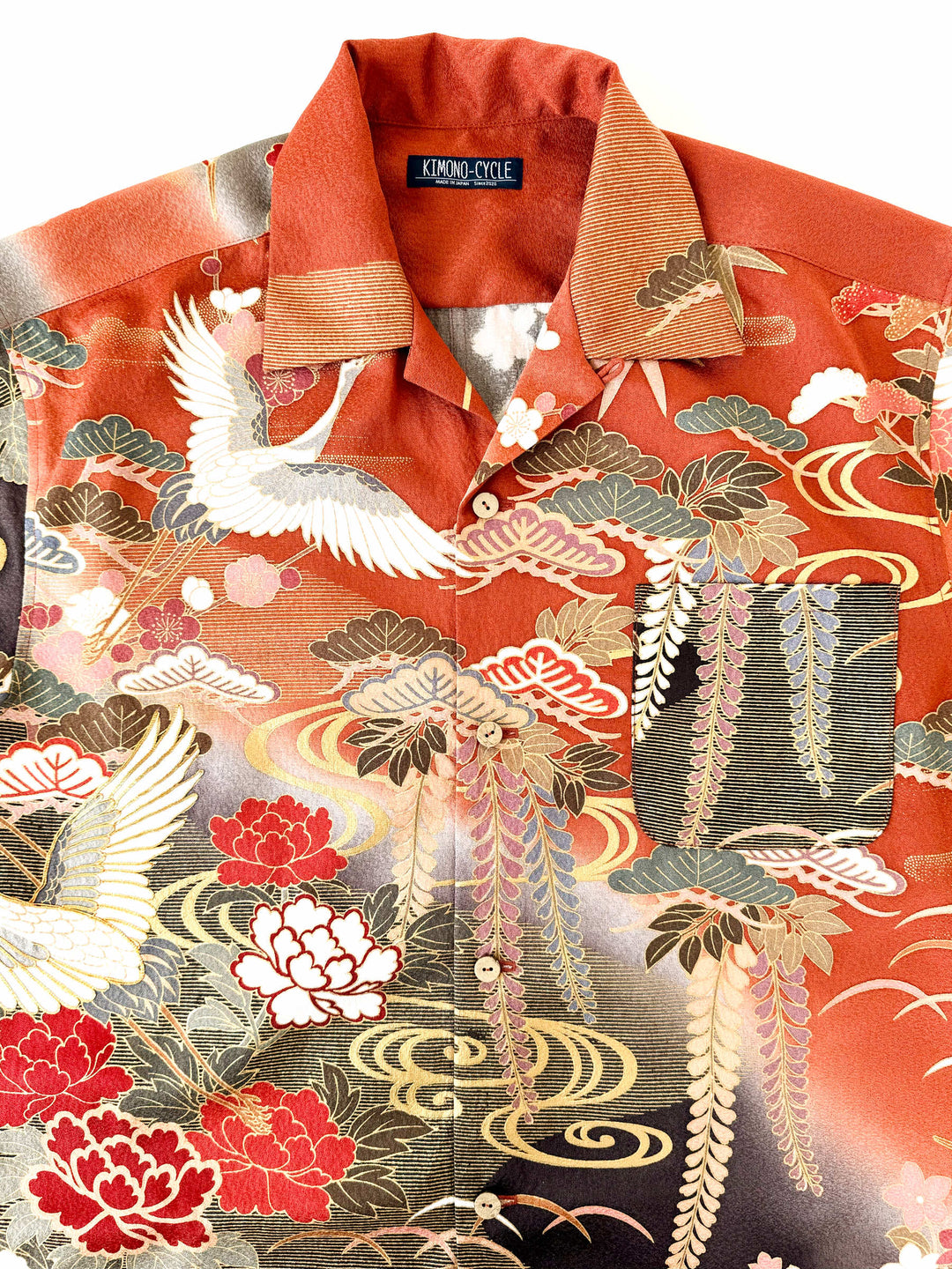 KIMONO ALOHA SHIRT "CRANE WITH PINE, BAMBOO AND PLUM B" AH100320