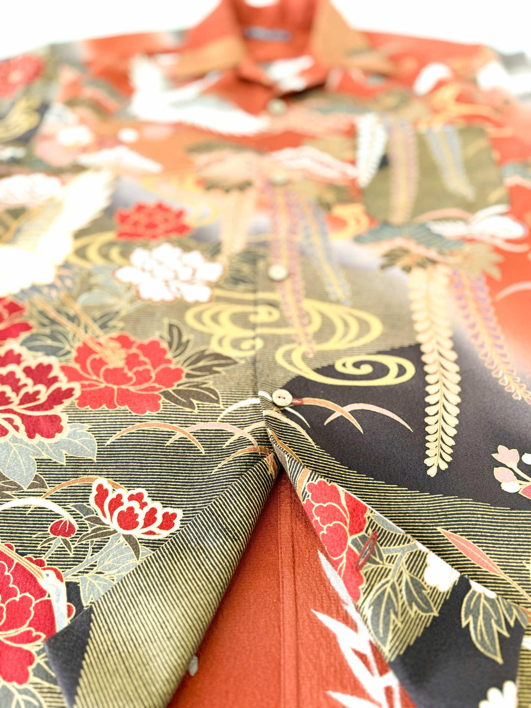 KIMONO ALOHA SHIRT "CRANE WITH PINE, BAMBOO AND PLUM B" AH100320