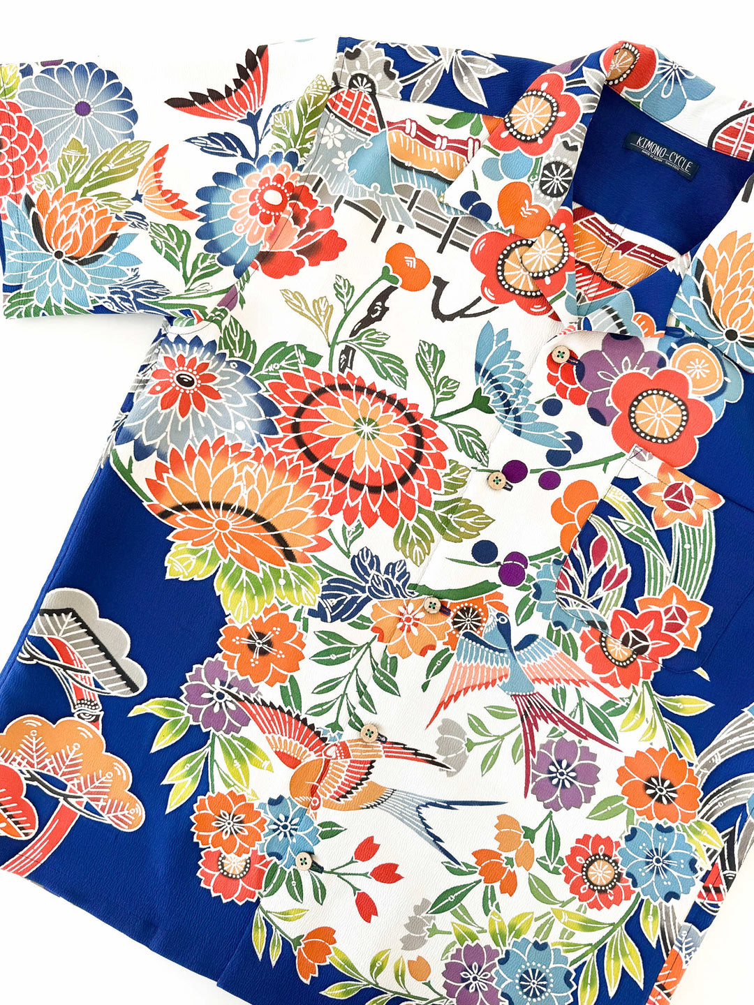 着物アロハシャツ「涼む花鳥A」AH100428