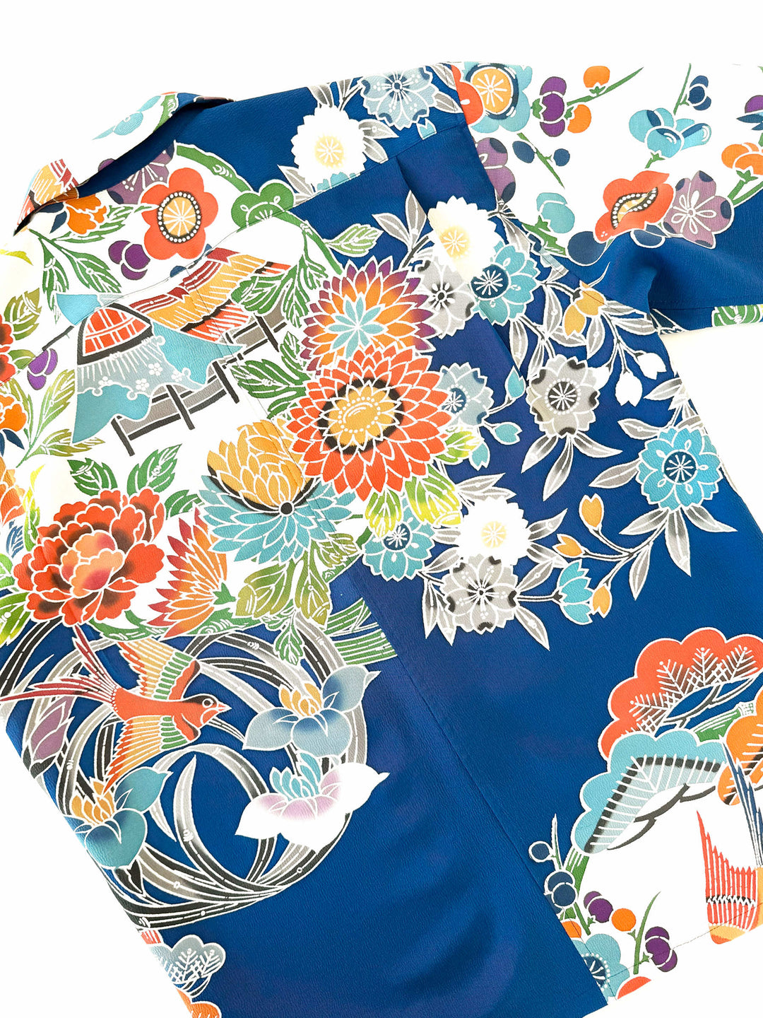 着物アロハシャツ「涼む花鳥A」AH100428