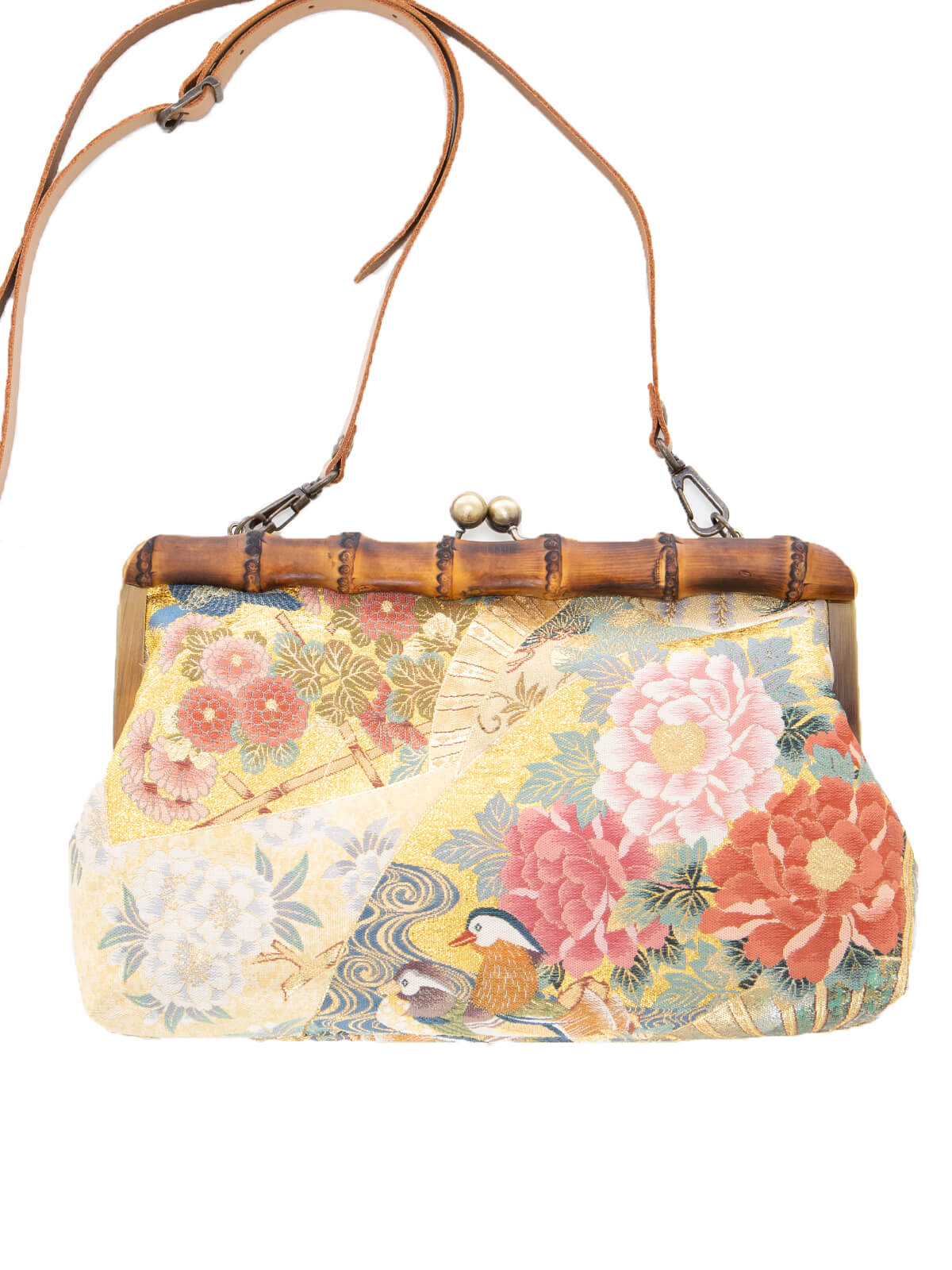 高級正絹　袋帯リメイクした手提げバッグ　ゴール　タッセル付き　　2 着物BAG 手提げバッグ ｜正絹着物をリメイク -ONLY ONEをお届け