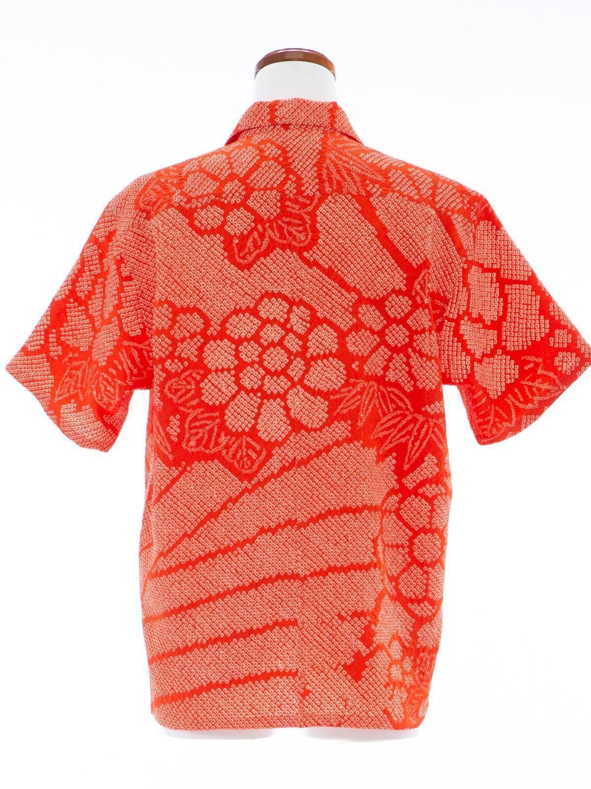 着物アロハ「朱赤の絞りA」AH100063 - 着物アロハシャツ専門店｜KIMONO-CYCLE