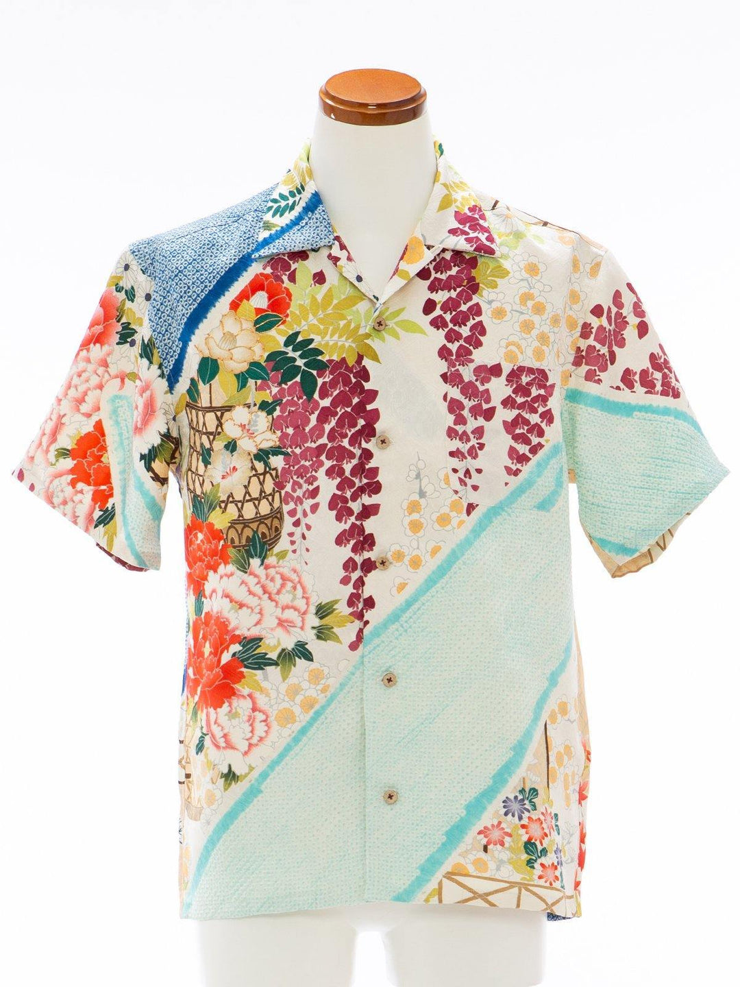 着物アロハシャツ「涼む牡丹と藤」AH100095 - 着物アロハシャツ専門店｜KIMONO-CYCLE
