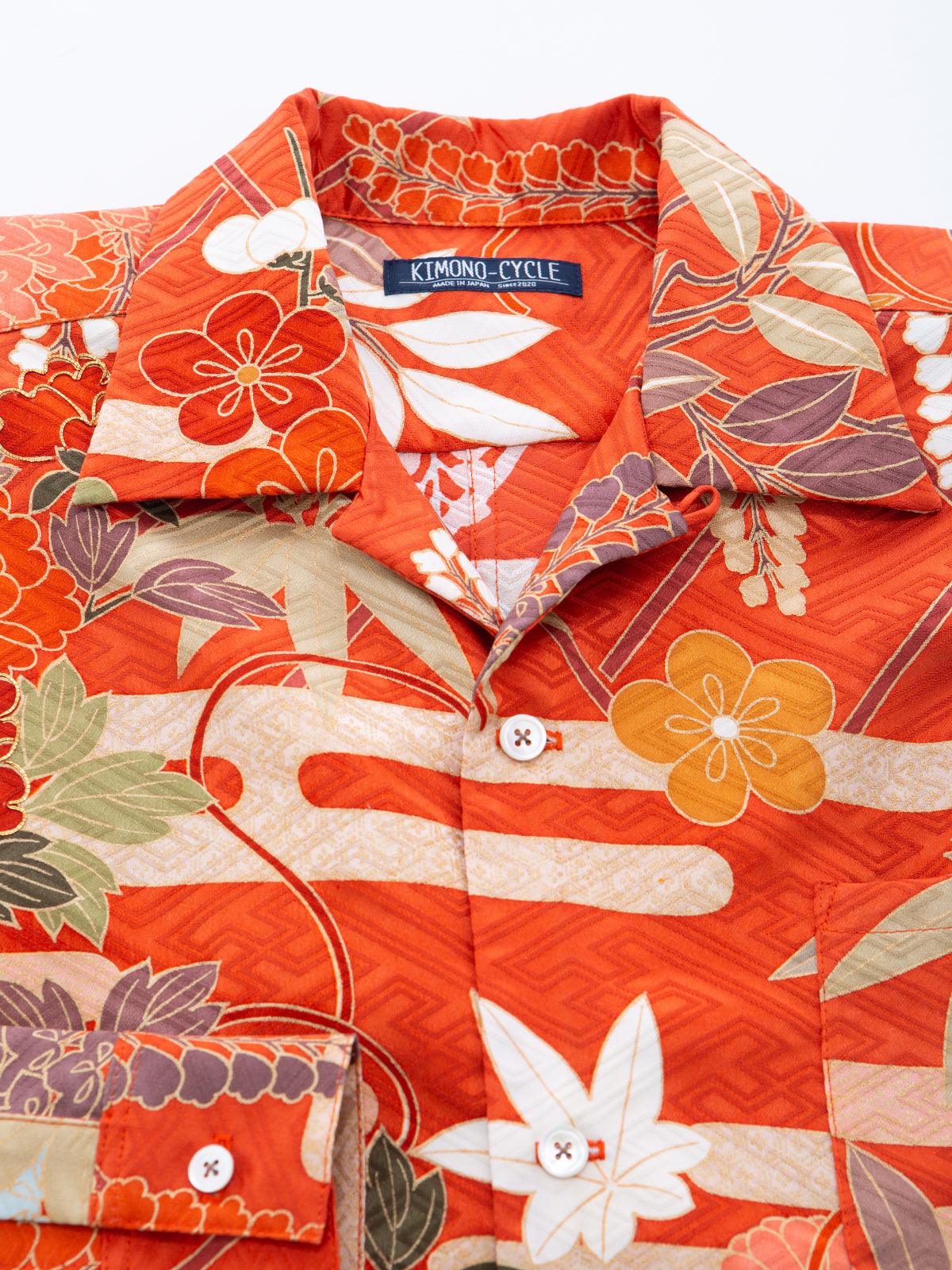 着物アロハシャツ「秋色に染まる花々」AH100110 - 着物アロハシャツ専門店｜KIMONO-CYCLE