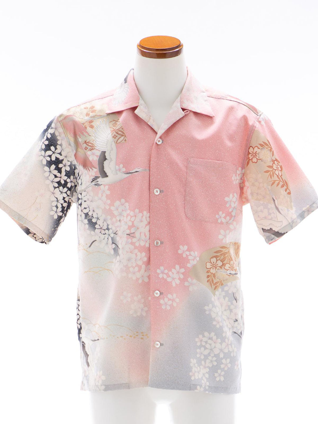着物アロハシャツ「春に舞う鶴B」AH100112 - 着物アロハシャツ専門店｜KIMONO-CYCLE