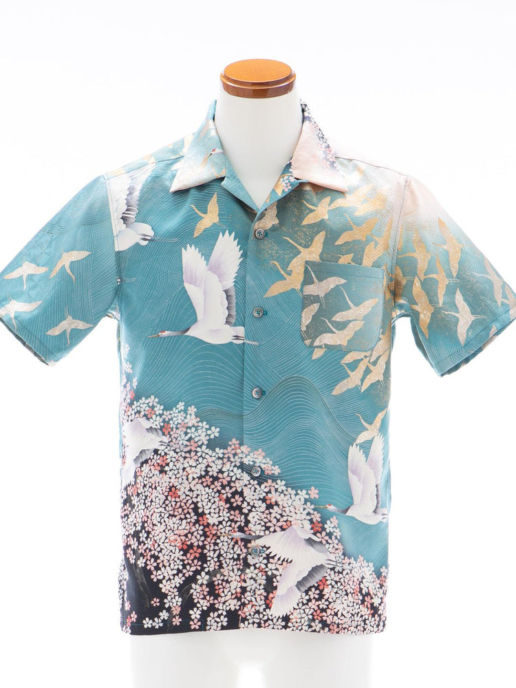 着物アロハシャツ「鶴の旅立ちA」AH100124 - 着物アロハシャツ専門店｜KIMONO-CYCLE
