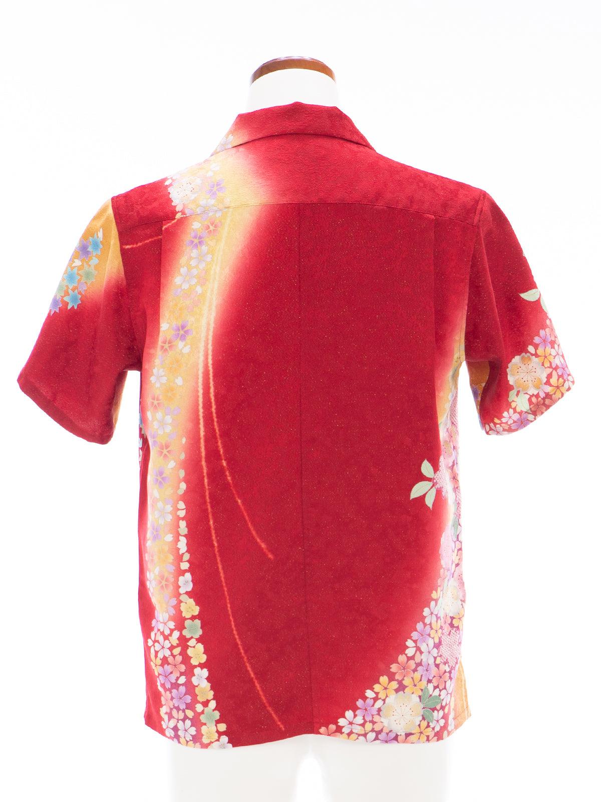 CHEMISE KIMONO ALOHA 'FLOWING FLOWERS IN RED A' AH100159 - CHEMISE KIMONO ALOHA BOUTIQUE SPÉCIALISÉE