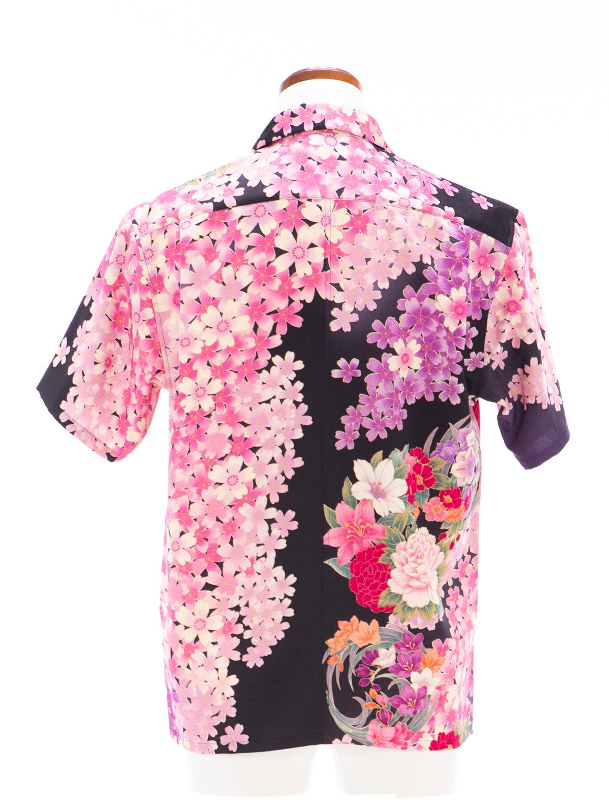 着物アロハシャツ「夜に咲き踊る花々A」AH100167 - 着物アロハシャツ専門店｜KIMONO-CYCLE