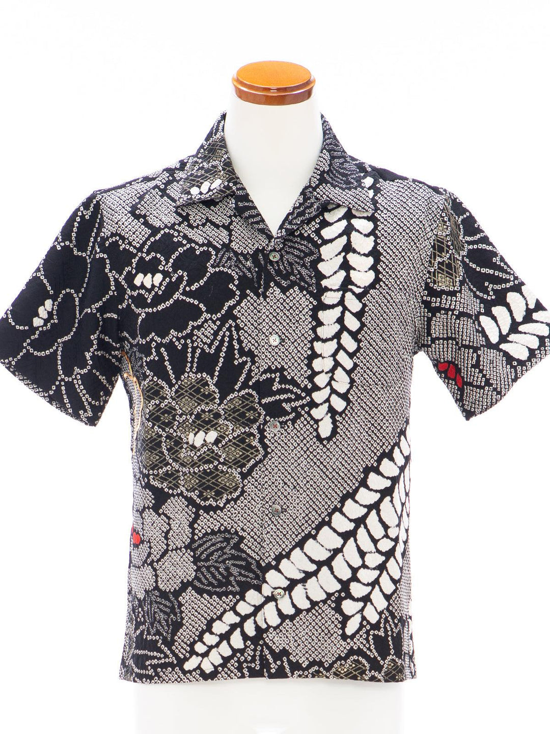 着物アロハシャツ「黒絞りの花模様A」AH100171 - 着物アロハシャツ専門店｜KIMONO-CYCLE