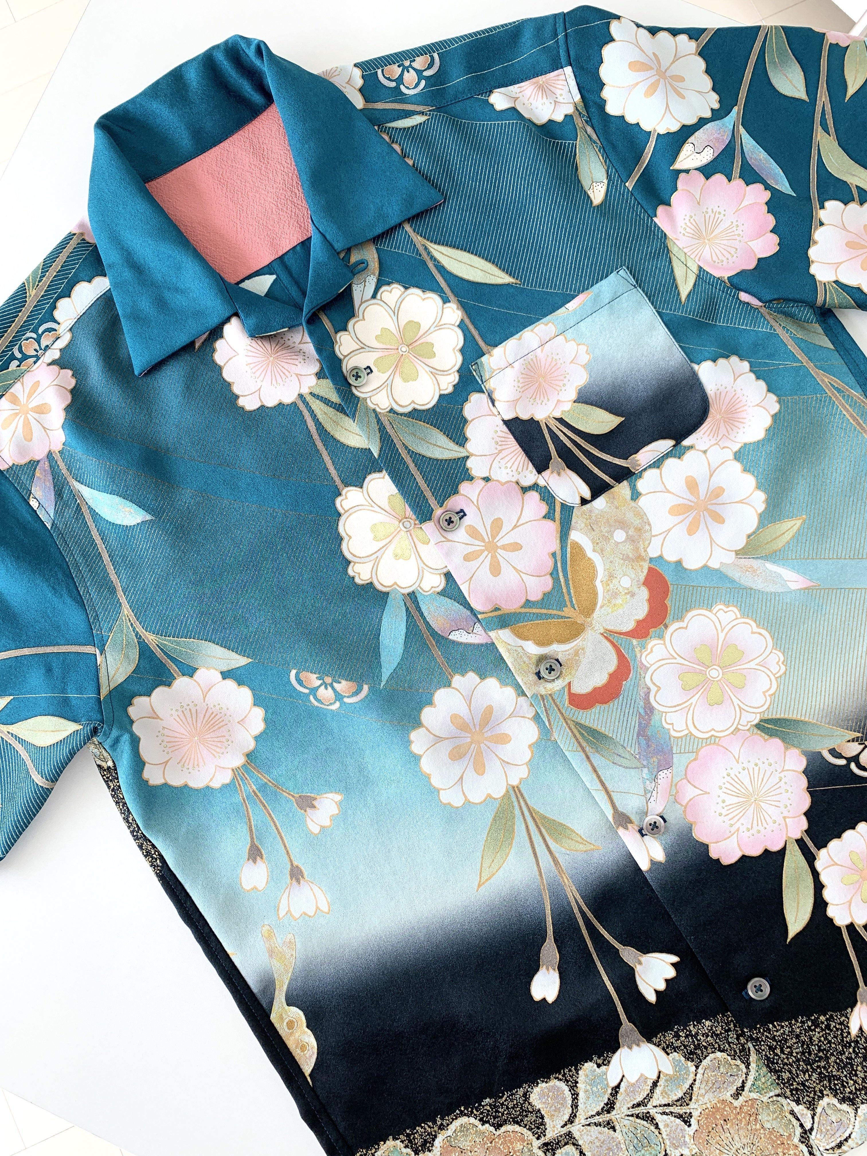 着物アロハ「桜と辻ヶ花」AH100012 - 着物アロハシャツ専門店｜KIMONO-CYCLE