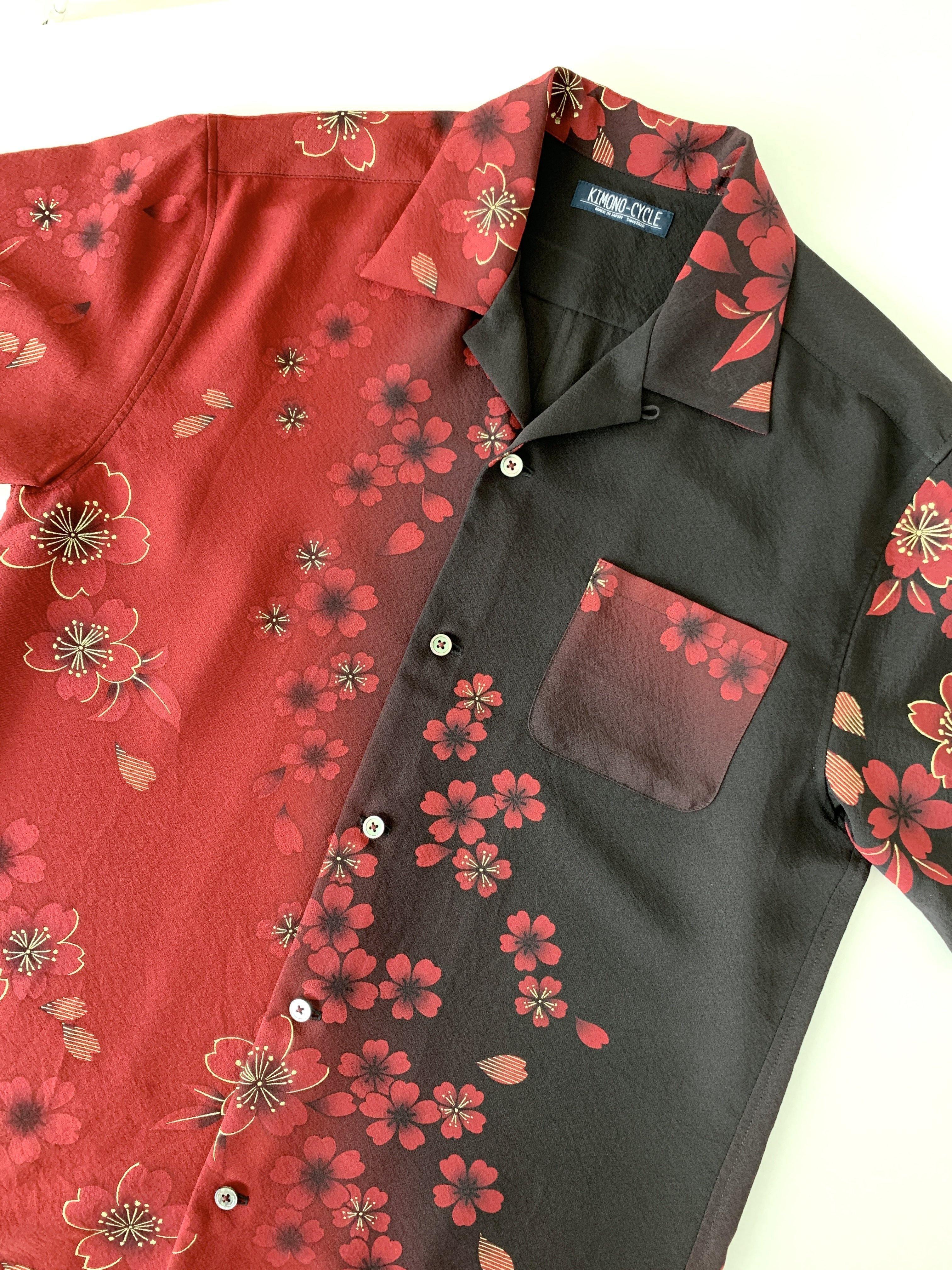 着物アロハ「舞い散る桜」AH100027 - 着物アロハシャツ専門店｜KIMONO-CYCLE