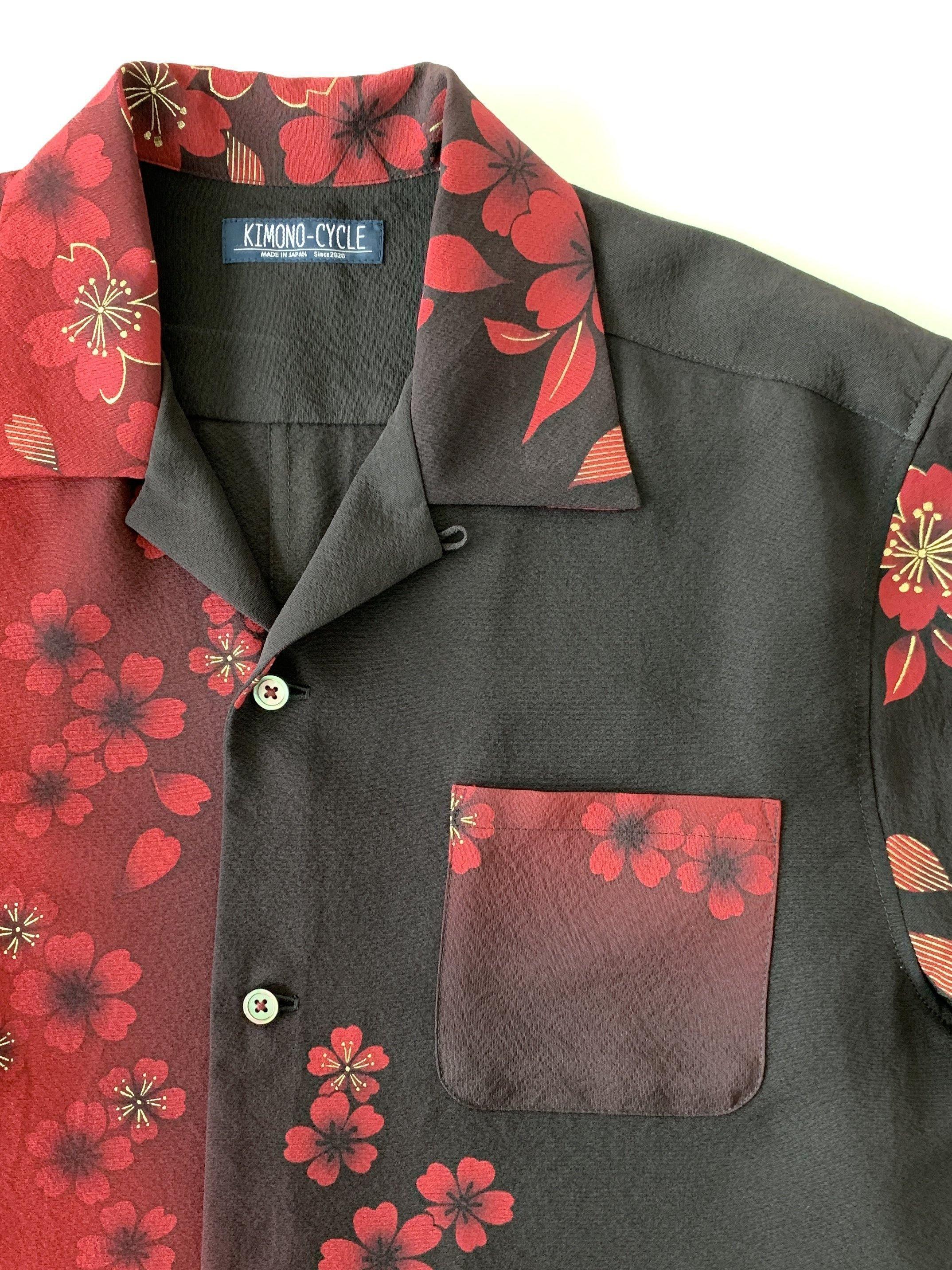 着物アロハ「舞い散る桜」AH100027 - 着物アロハシャツ専門店｜KIMONO-CYCLE