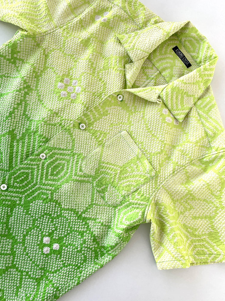 着物アロハ「新緑の絞り」AH100053 - 着物アロハシャツ専門店｜KIMONO-CYCLE