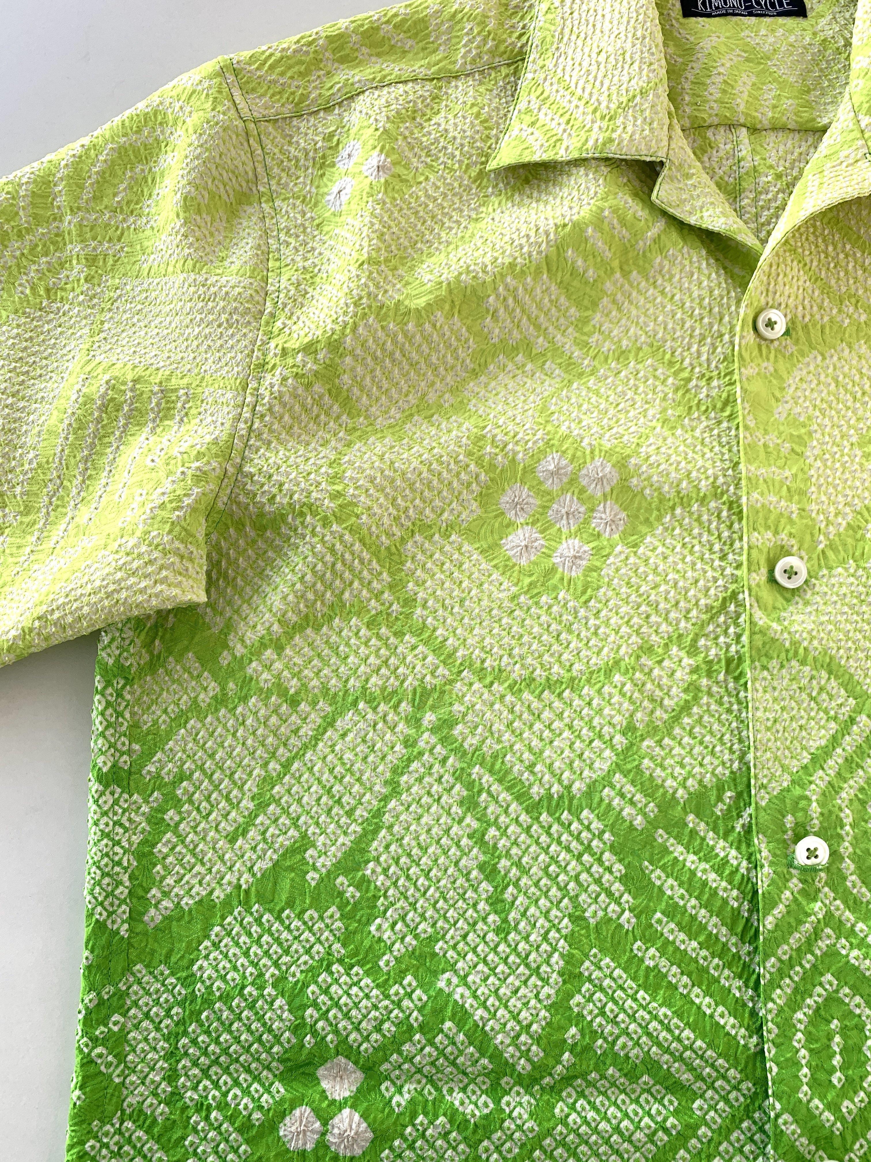 着物アロハ「新緑の絞り」AH100053 - 着物アロハシャツ専門店｜KIMONO-CYCLE