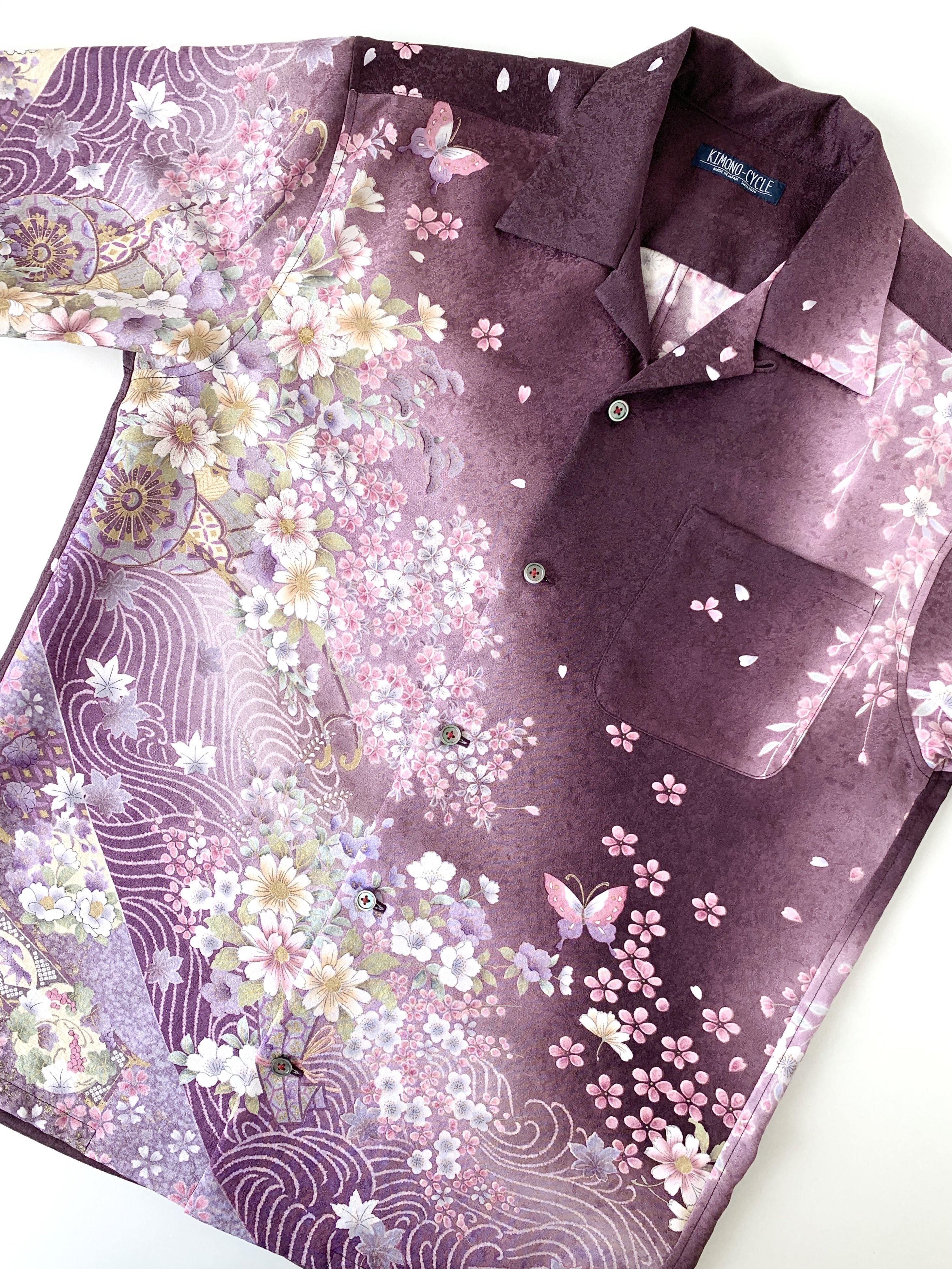 着物アロハ「夜桜を見上げてB」AH100080 - 着物アロハシャツ専門店｜KIMONO-CYCLE