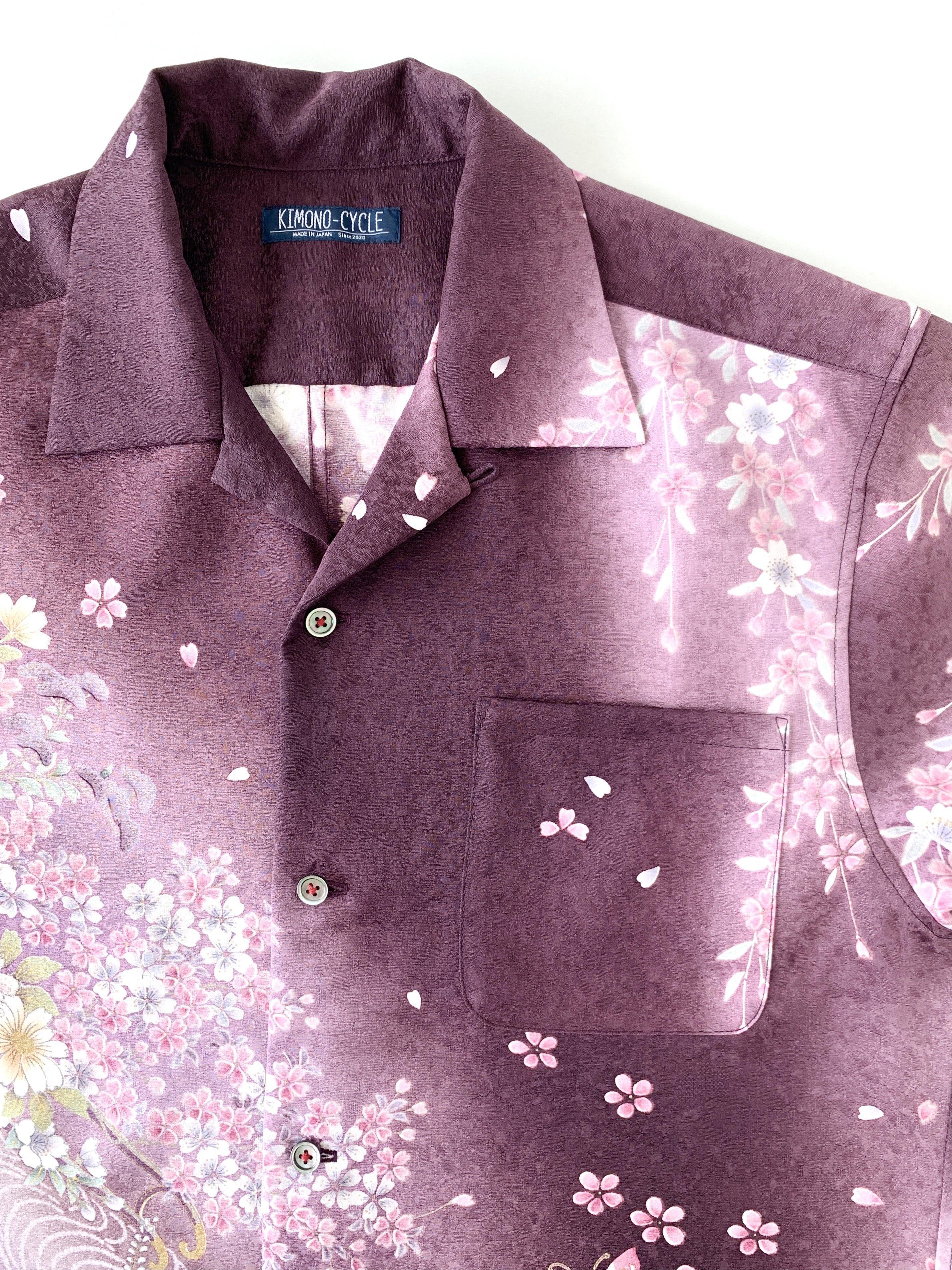 着物アロハ「夜桜を見上げてB」AH100080 - 着物アロハシャツ専門店｜KIMONO-CYCLE