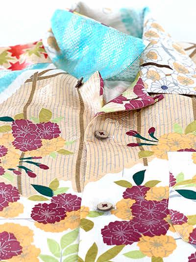 着物アロハシャツ「八重桜と菊の涼み」AH100096 - 着物アロハシャツ専門店｜KIMONO-CYCLE