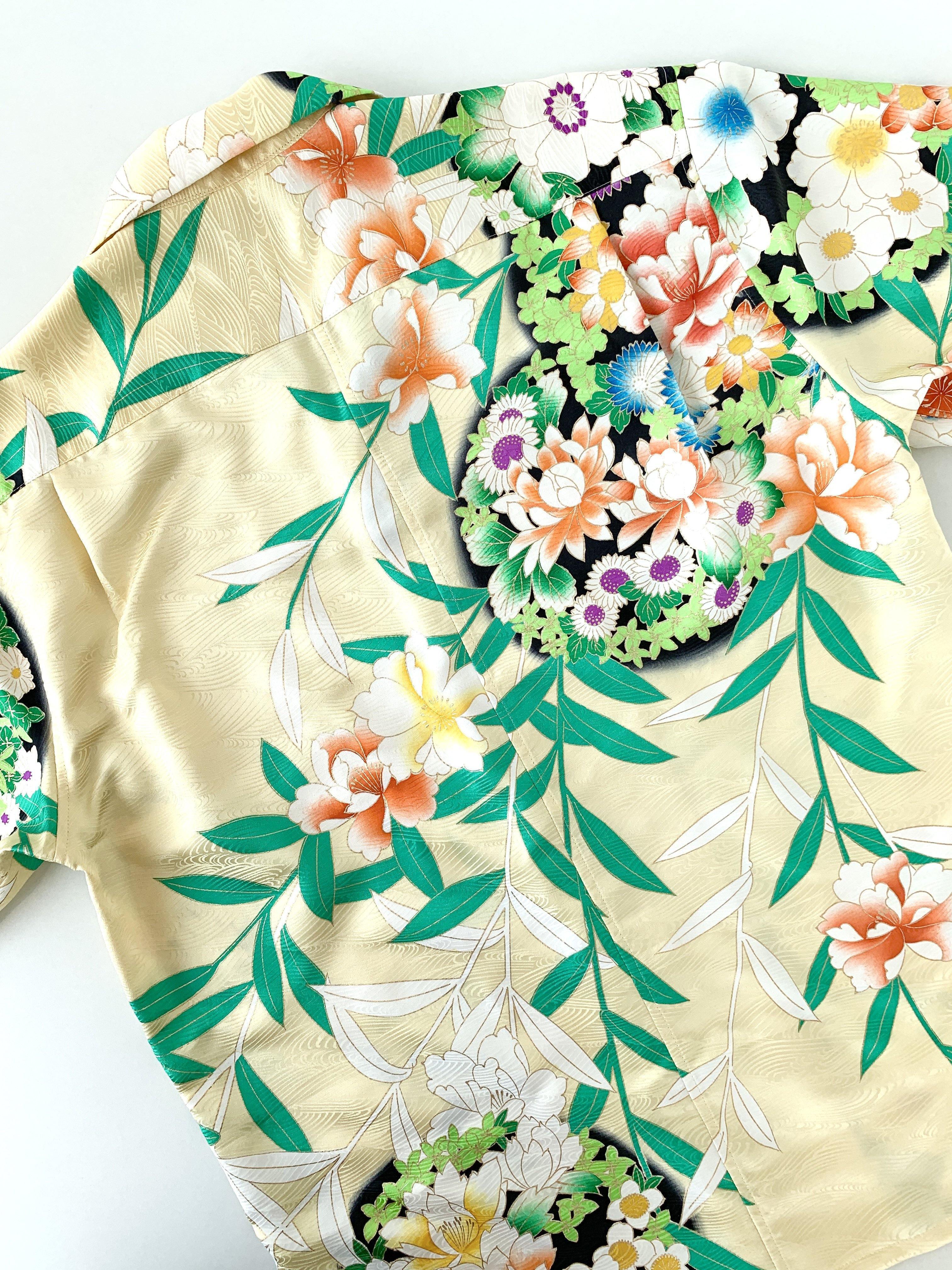 着物アロハシャツ「お花を敷き詰めて」AH100106 - 着物アロハシャツ専門店｜KIMONO-CYCLE