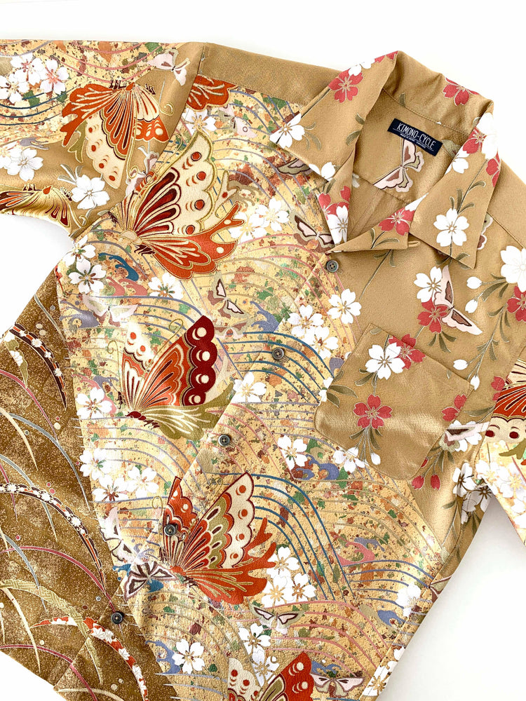 着物アロハシャツ「桜に惹かれる蝶々 A」AH100118 - 着物アロハシャツ専門店｜KIMONO-CYCLE